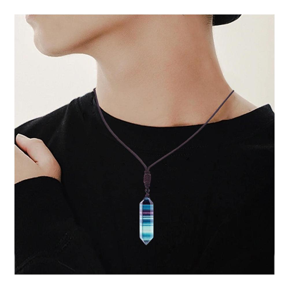 Sechseckige Anhänger aus Natural Fluorit-Kristallen | Hexagonale Energie-Edelstein-Kette mit Anhänger | Chakra-Heilung