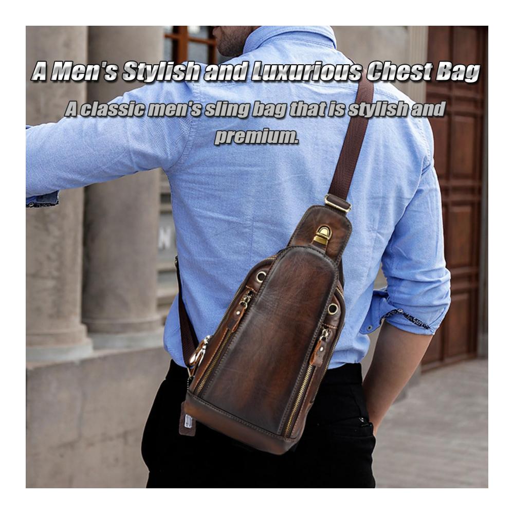 Stilvoller Vintage Leder Schultertasche für Männer - Praktischer Mehrzweck Herren Brusttasche - Idealer Reisebegleiter als Schulter-Rucksack für Tablets bis 97 Zoll