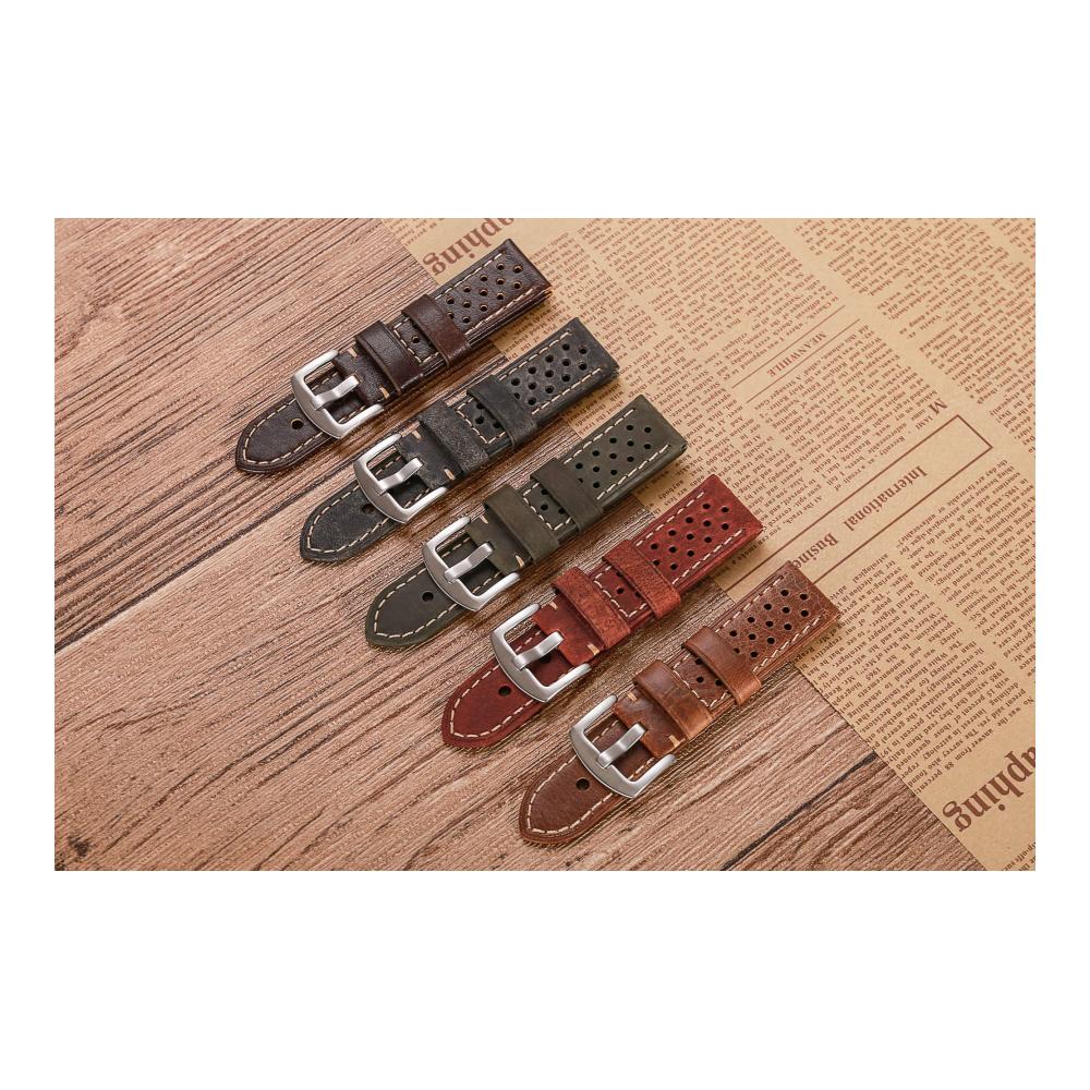 atmungsaktives echtes Lederarmband mit Porös-Design für Herren mit Silberverschluss 23 mm