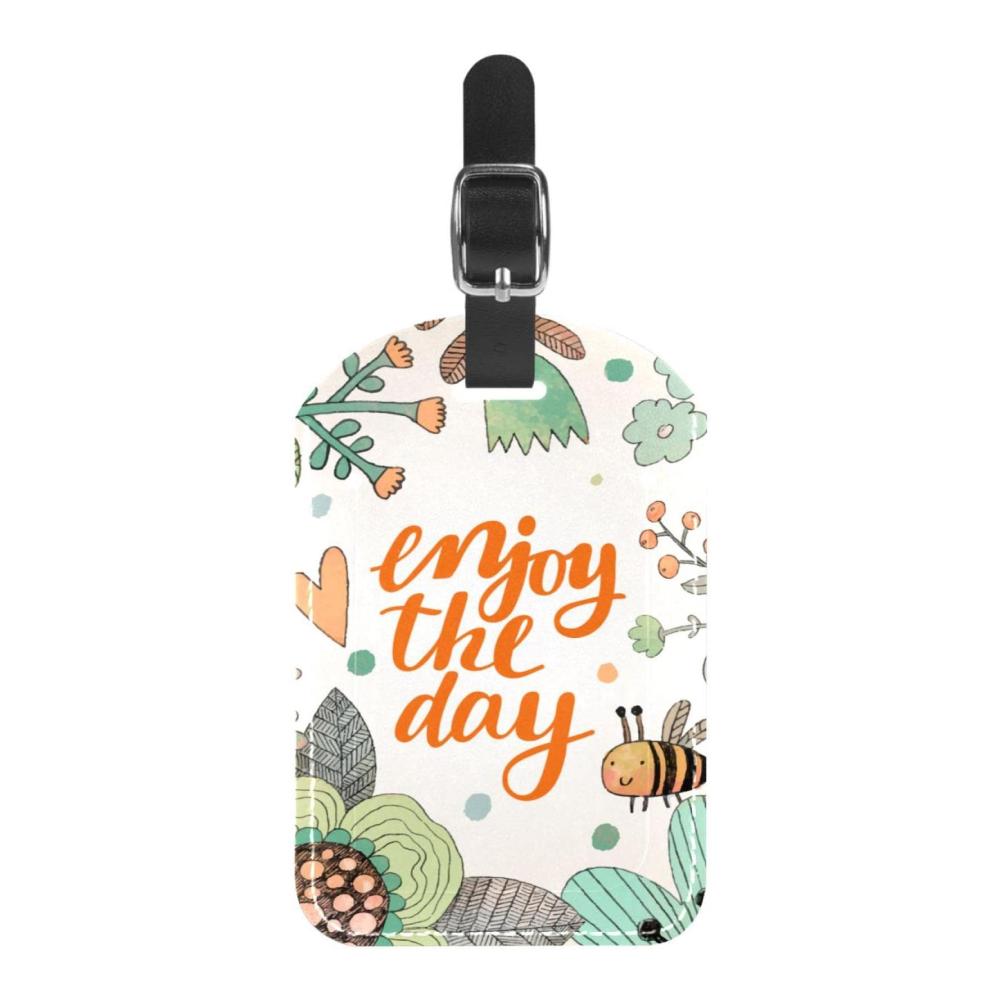 Erfrischende Koffer- & Taschenanhänger 2er-Pack mit Biene und Blätter-Design. Hochwertige Leder-ID-Etiketten mit Schleife für stilvolle Sichtschutzabdeckung. Ideal für Ihre Reisetasche