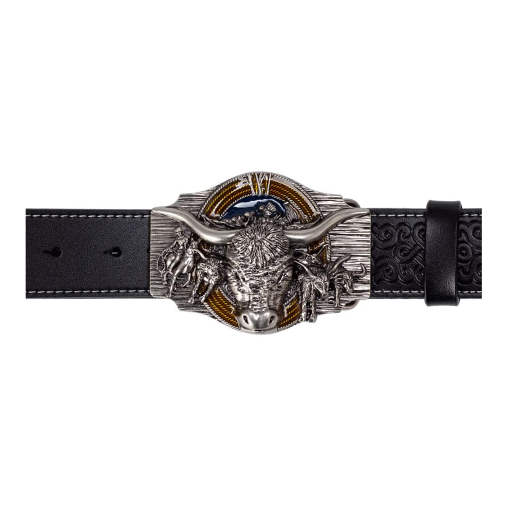 Erhalten Sie Stil und Qualität Premium Schwarzer Echtleder-Cowboy-Gürtel mit Longhorn-Motiv – JIARY Herren Western-Gürtel für den ultimativen Western-Look! Ideal für Freizeit und Arbeit 105CM