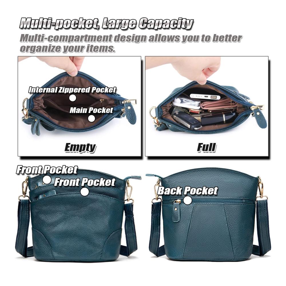 Ein Must-have für Stilbewusste Elegante Umhängetasche aus echtem Narbenleder mit 3 praktischen Reißverschlussfächern. Verstellbarer Riemen für optimalen Tragekomfort. Jetzt sichern