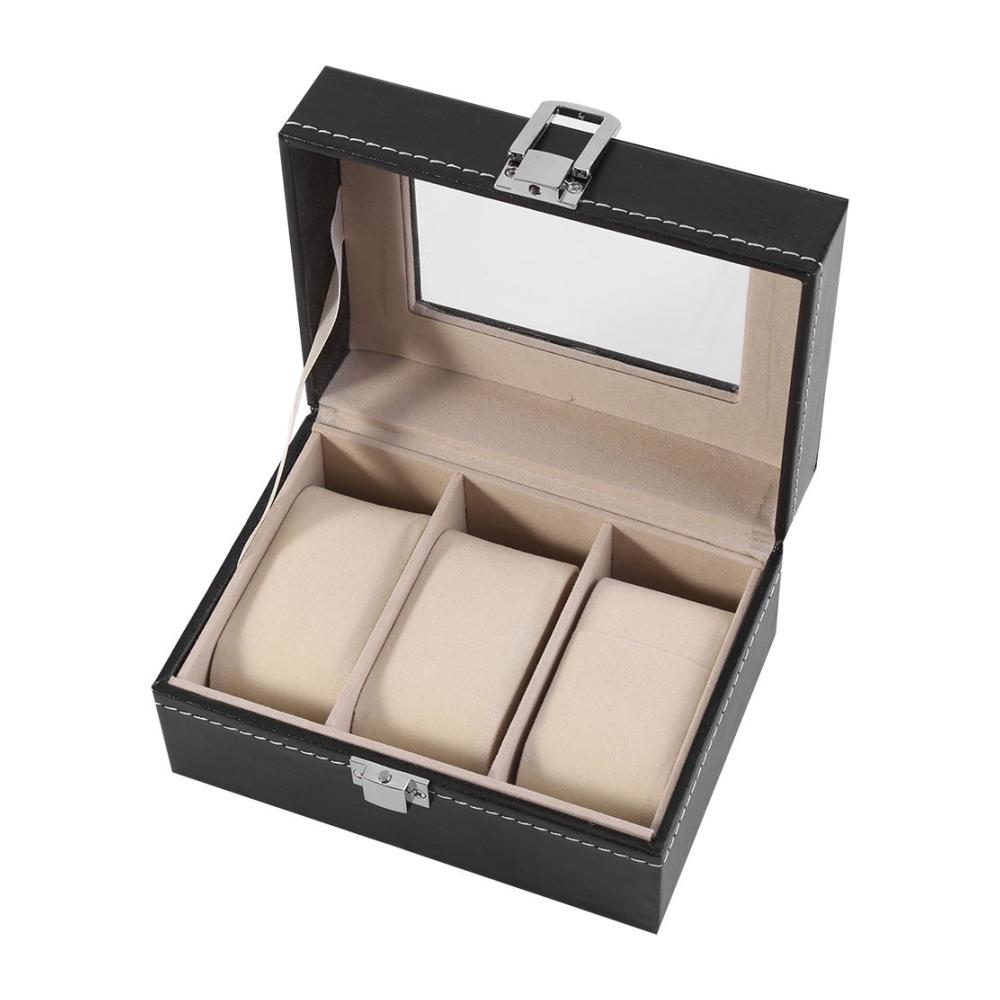 Elegante Aufbewahrungslösung Hochwertiges PU-Leder-Uhrengehäuse mit 3 Slots für Uhren. Organisieren und präsentieren Sie Ihre Sammlung stilvoll