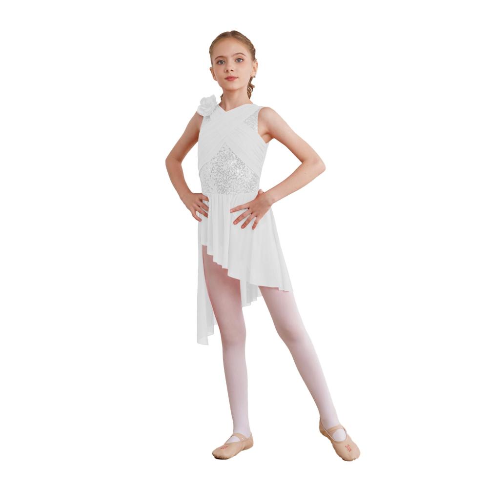Lyrisches Tanzkleid für Mädchen | Ärmelloses Ballettirkot mit Glitzer-Patchwork | Trikot-Body mit Tutu-Rock | Tanzkostüm | Ballettanzug