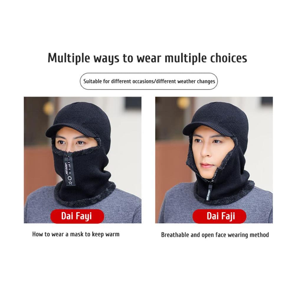Stylisches Winter-Set Strickmütze Schal & Handschuhe für Damen und Herren - Beanie mit Reißverschluss und Ohrenklappen - Fleece-Futter für Wärme - Winddicht und Thermomaterial für Skifahren