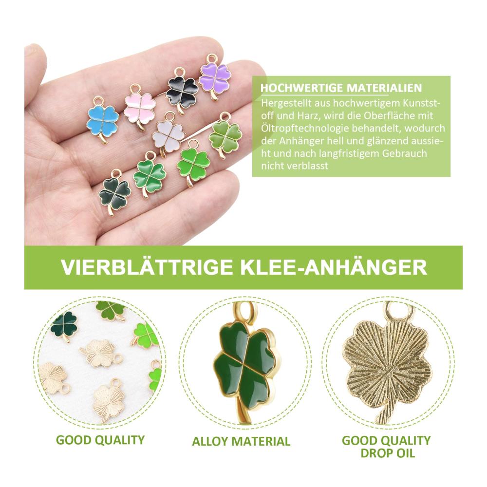 Glückbringende Vierblättrige Kleeblatt Anhänger 48 Stück Metall Halsketten Schmuck Zubehör für Basteln Ornamente und Autoschlüssel