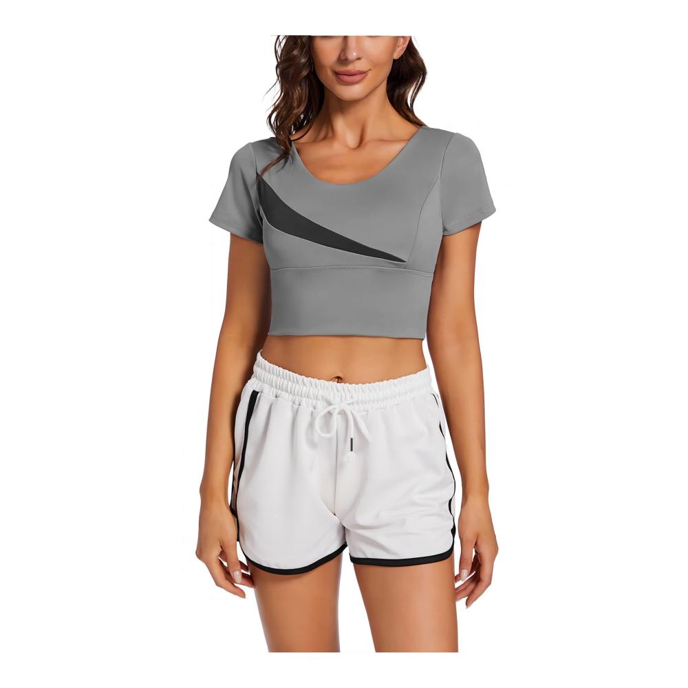 Erfrischende Auswahl Damen T-Shirts mit integriertem BH - Sommerliches 2-in-1 Sportshirt für Yoga Fitness & Laufen - Rückenfrei und Kurzarm für maximale Bewegungsfreiheit