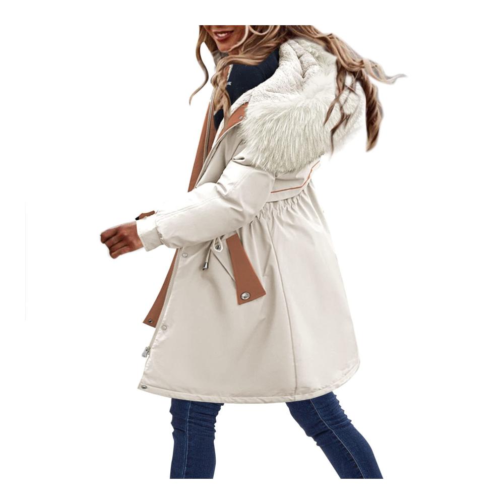 Stilvoller Damen Blazer Eleganter Plus-Size Wintermantel mit Reverskragen langen Ärmeln und warmer Kapuze. Perfekte Vintage-Optik für jede Gelegenheit