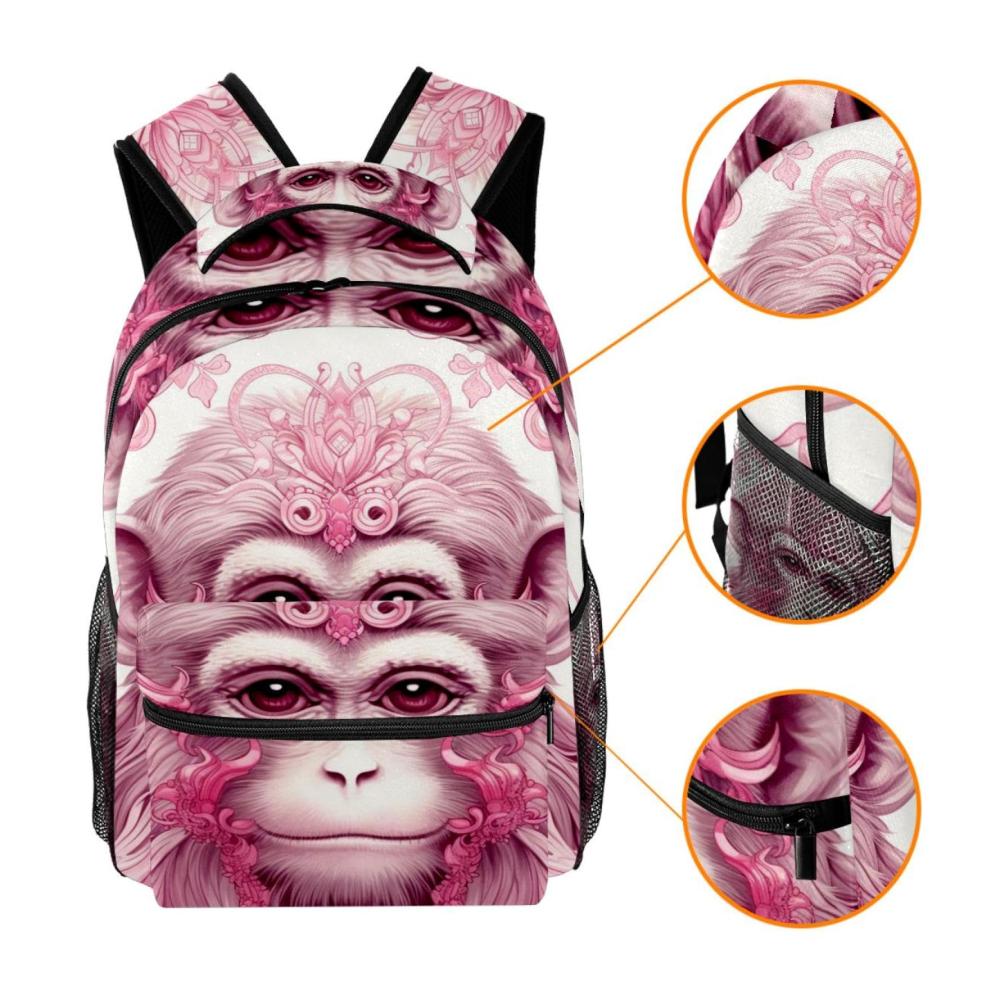 Ultimativer Schulranzen Rosa Affe und Orang-Utan Motive leicht und funktional mit Hauptfach Seitentaschen und integriertem Organizer. Premium-Qualität für die Schule