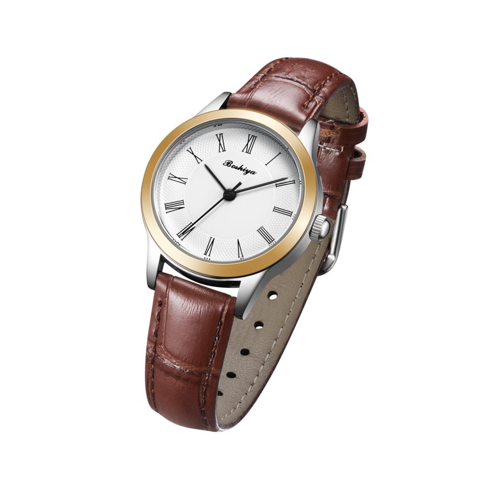 Damen Lederarmband Armbanduhr BOSHIYA Analog Quarz Uhr für Frauen Klassisch Business Wasserdicht Lässig Kleid elegant (Schwarz & Braun