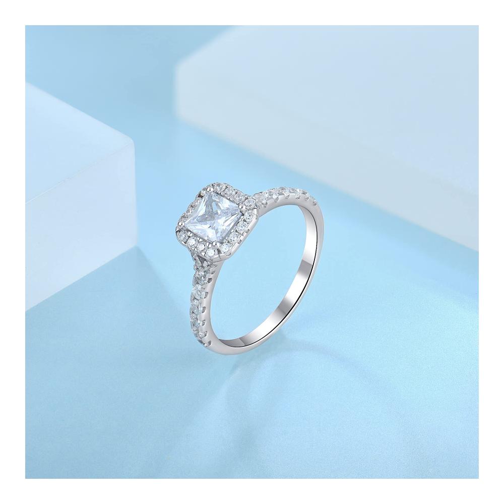 925 Sterling Silber Verlobungsring Quadratischer Zirkonia im Prinzessenschliff Solitärband Schmuckgeschenk für Damen