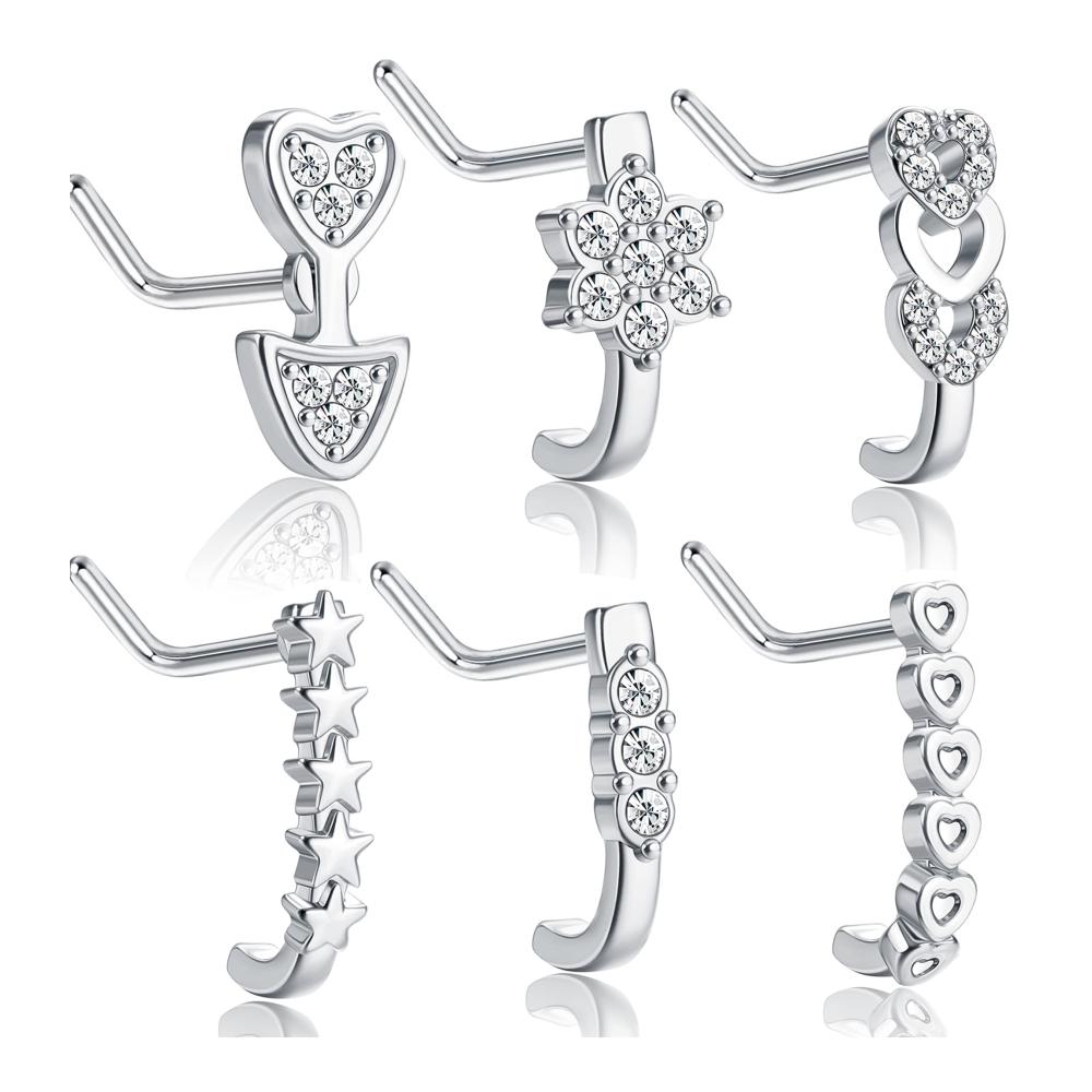 Entdecken Sie die Schönheit der Ringe Exquisite Auswahl an Nasenpiercings in Stern Herz und Blumenform aus Edelstahl mit Zirkonia-Verzierungen von LOLIAS! Perfektes Accessoire für Damen
