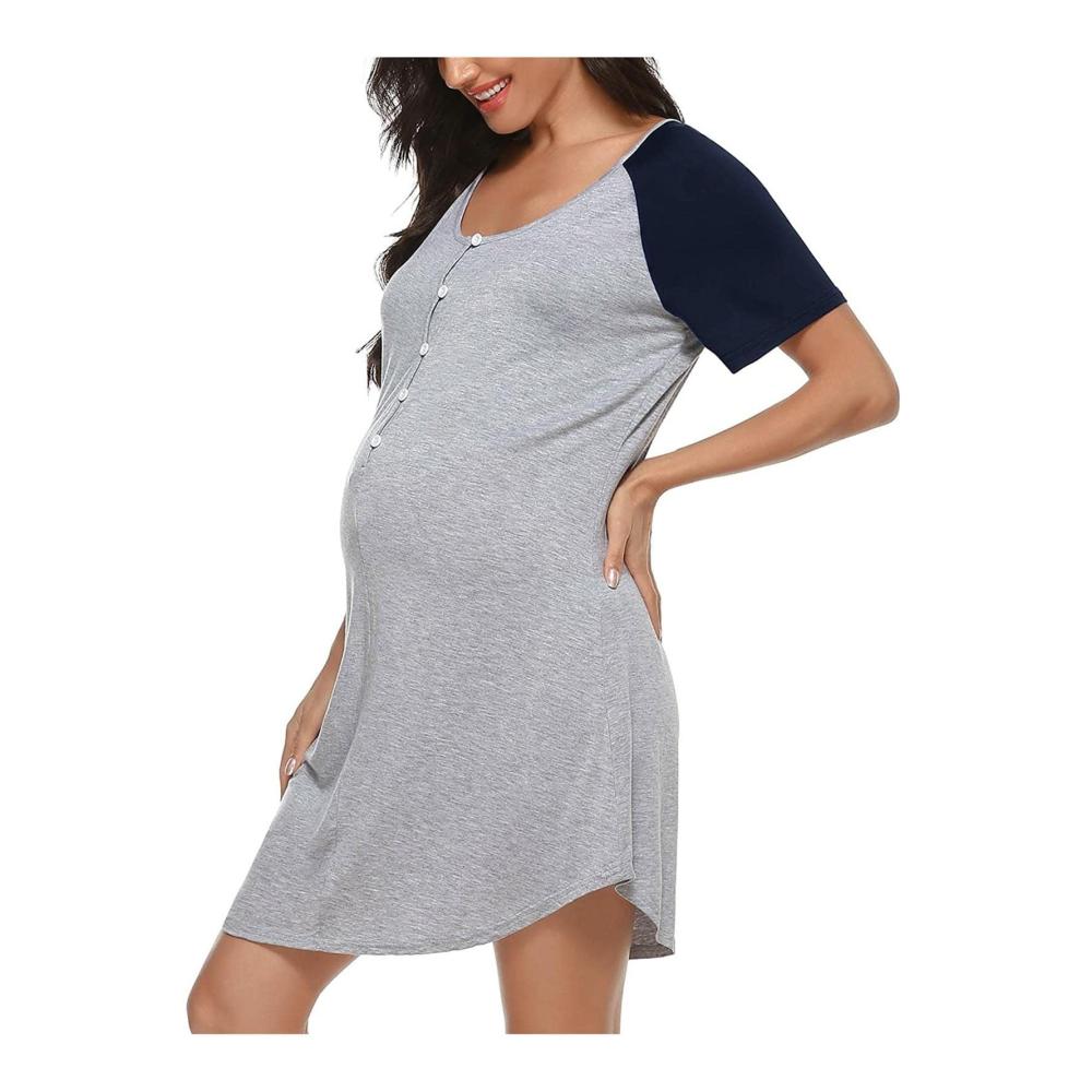 Elegantes Umstandssommerkleid mit O-Ausschnitt und Kurzarmen - Praktisches Stillnachthemd und Stillkleid für werdende Mütter - Jetzt stilvoll und komfortabel stillen