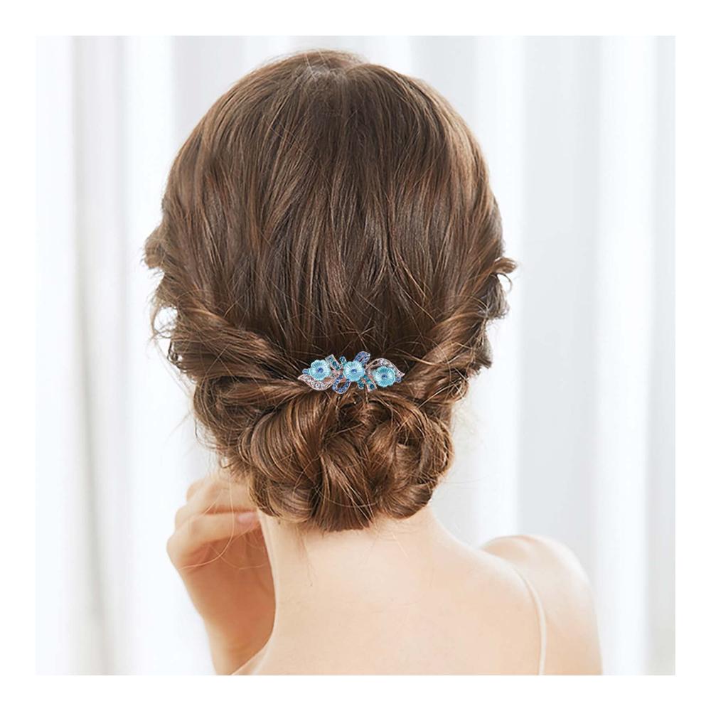 Exquisite Strass Blumen-Haarnadeln für Bräute Funkelnde Blaue Bogen-Kristall Barrettes - Elegantes Haar-Zubehör für Hochzeiten und Besondere Anlässe