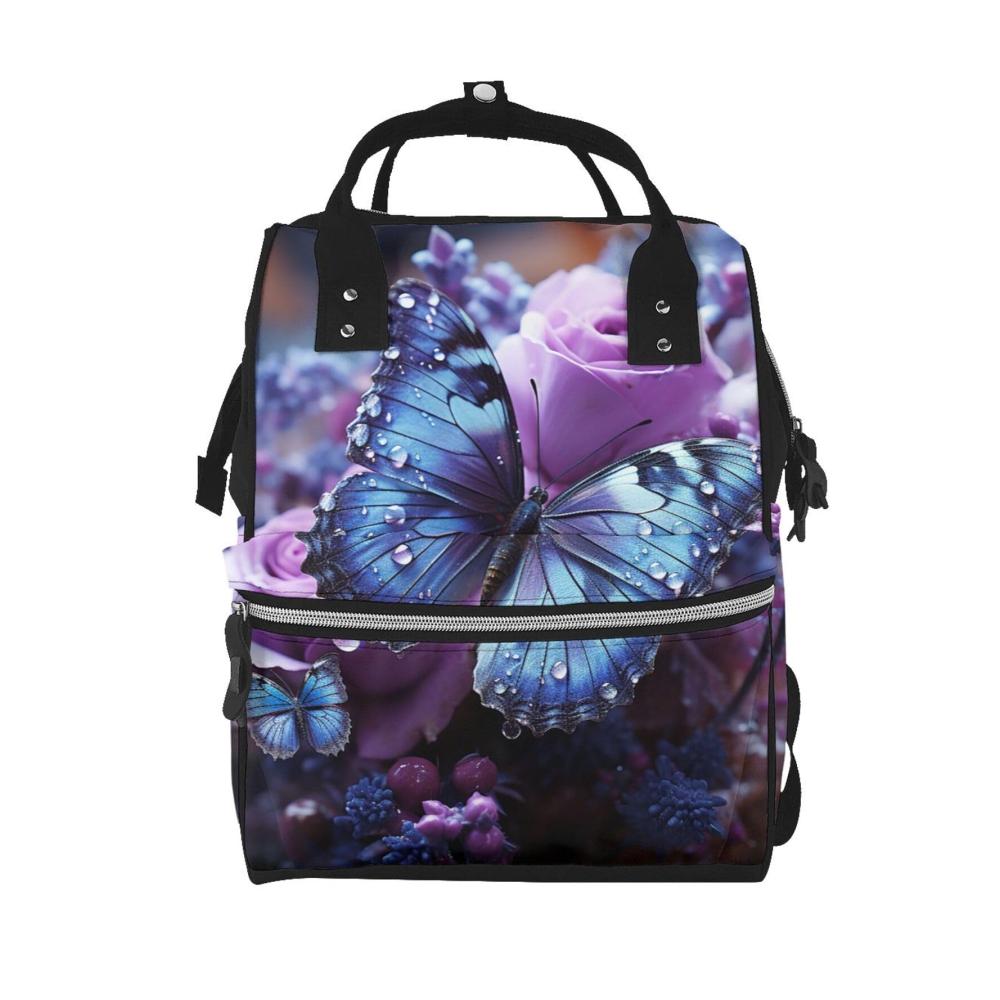 Entdecke den perfekten Begleiter für deine täglichen Abenteuer Wasserdichter Tagesrucksack mit violettem Rosenmuster ideal für Laptop und Arbeit für Damen und Herren in stilvollem Schwarz