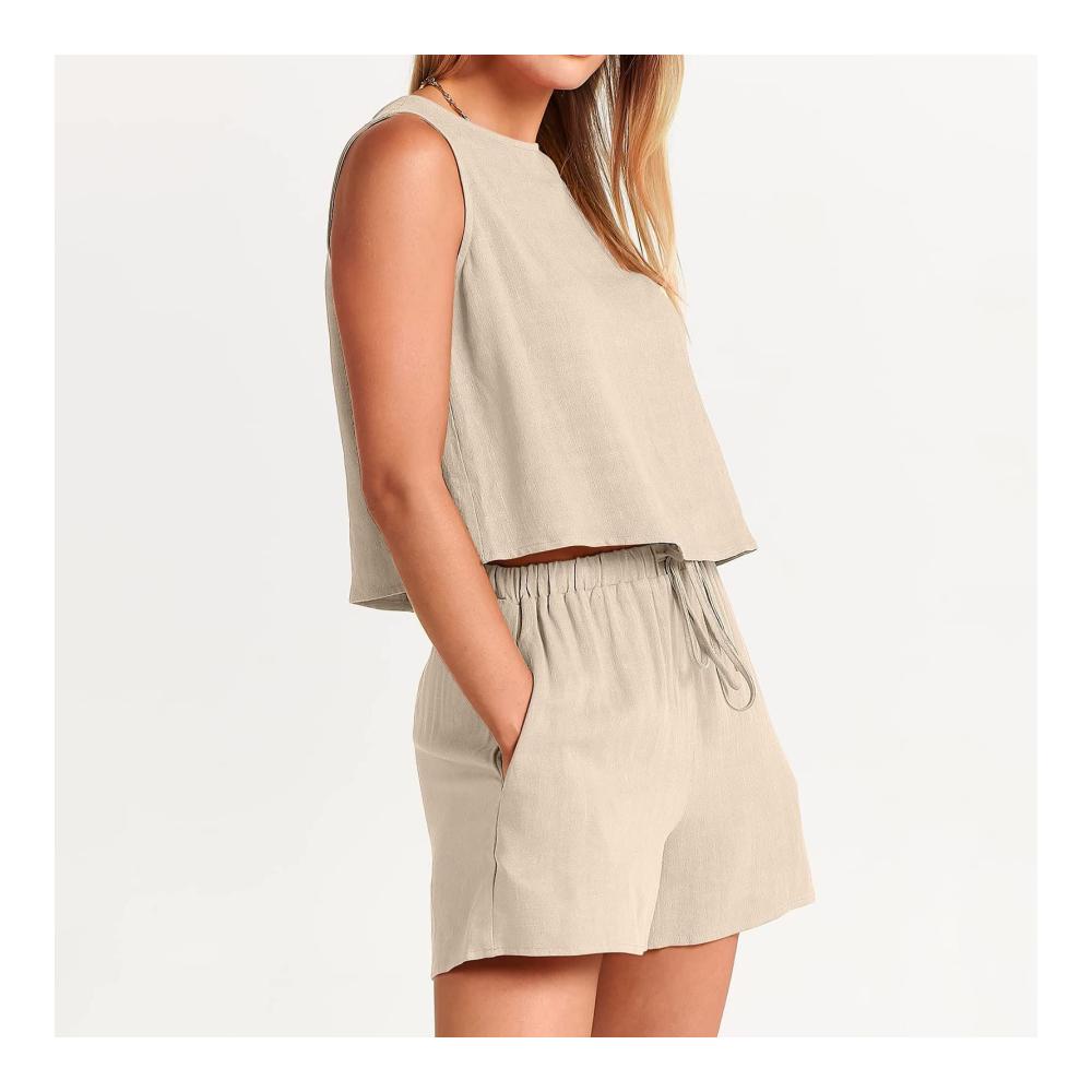 Erfrischendes Sommer-Outfit Damen Skort-Set mit Neckholder-Top und Shorts in hoher Taille – Perfekt für aktive Tage und lässige Abende