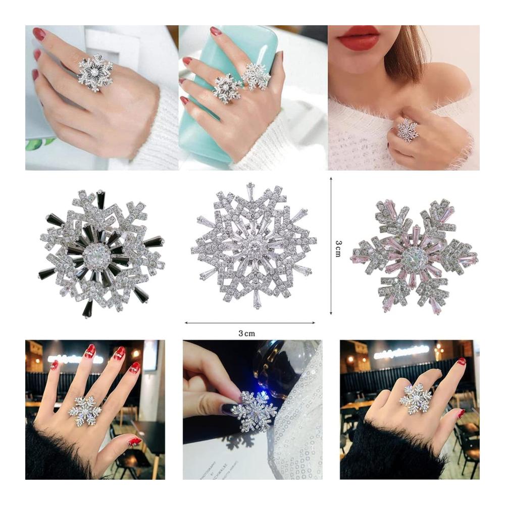 Drehbarer Schneeflockenring Eleganter Diamantring mit zarter Schneeflocke – Modische Ringe für Teenager-Mädchen und Frauen – Verstellbare Geschenke für Mädchen zu Weihnachten im Winter