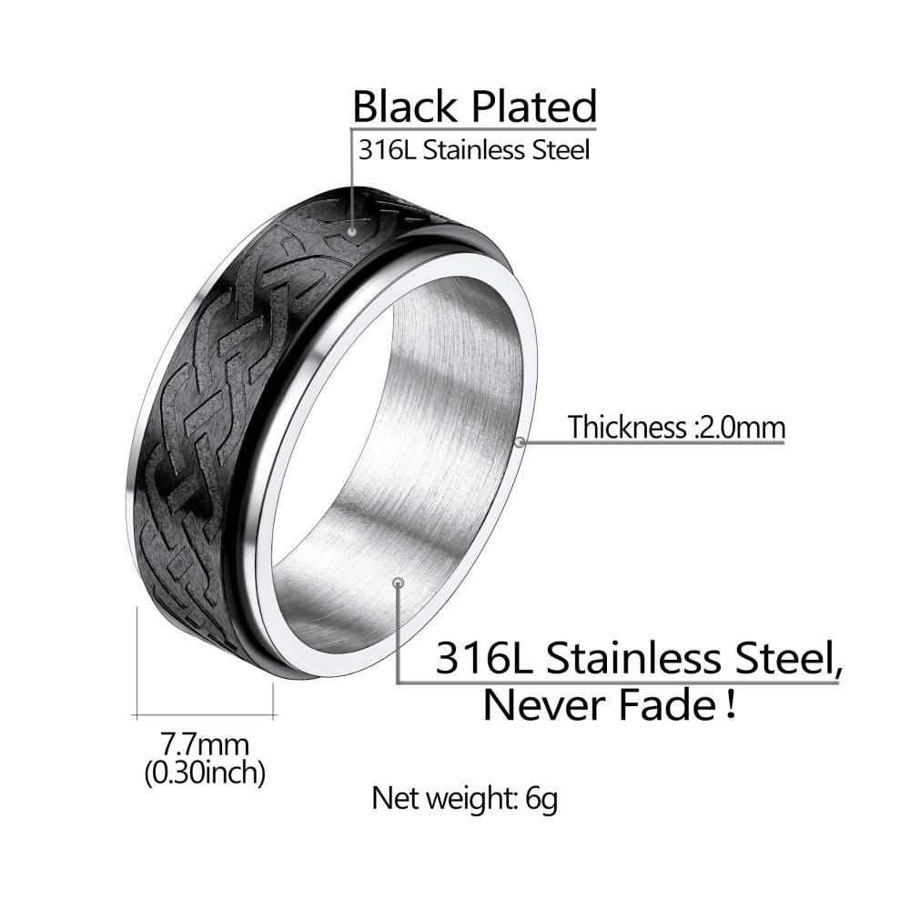 Entdecke maskuline Eleganz Personalisierte Herren Ringe - Keltischer Knoten 10mm breit in Schwarz. Perfekt für Freunde Ehemann Modell. Inklusive Geschenkbox