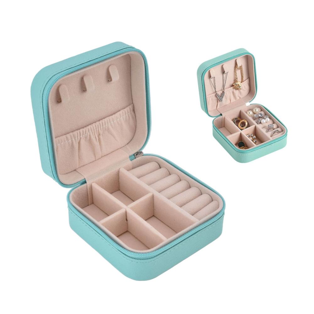 Brillante Schätze unterwegs Tragbare Schmuckkästen mit 4 Fächern großer Kapazität Reißverschluss-Trennwand weichem Futter. Entdecken Sie die Mini-Schmuck-Aufbewahrungsbox für Reisen in Blau