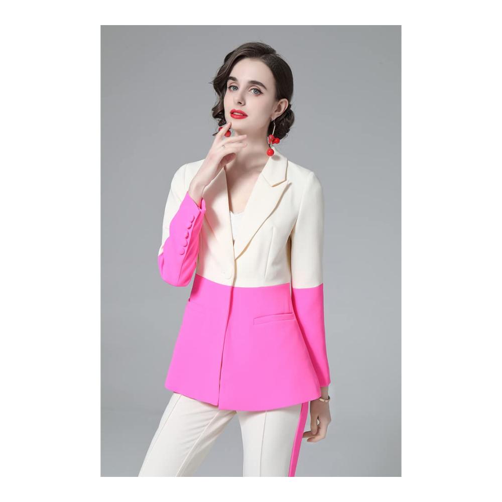 Stilvoller Damen-Blazer-Set Schmal geschnitten langärmlig Farbkontrast zweiteilig in Beige/Pink Größe 36 - Perfekte Ergänzung für Ihren Look