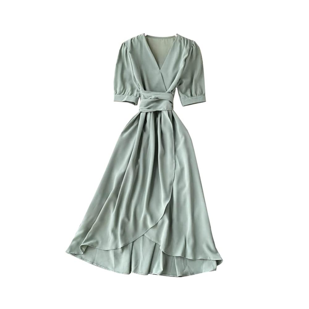 Elegantes Cocktail-Wickelkleid Damenkleid mit V-Ausschnitt und Taille-Schnürung für stilvolle Party-Abende. Perfekt für glamouröse Auftritte und unvergessliche Feiern
