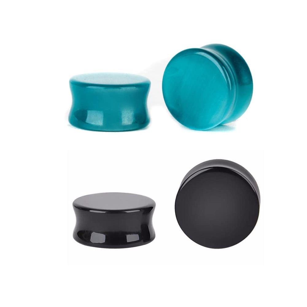Entdecke die Geheimnisse des Tunnels 2 Paar Ohr-Plugs mit Katzenaugen-Steinen und schwarzer Onyx - Perfekte Ohrdehner für einzigartige Piercings