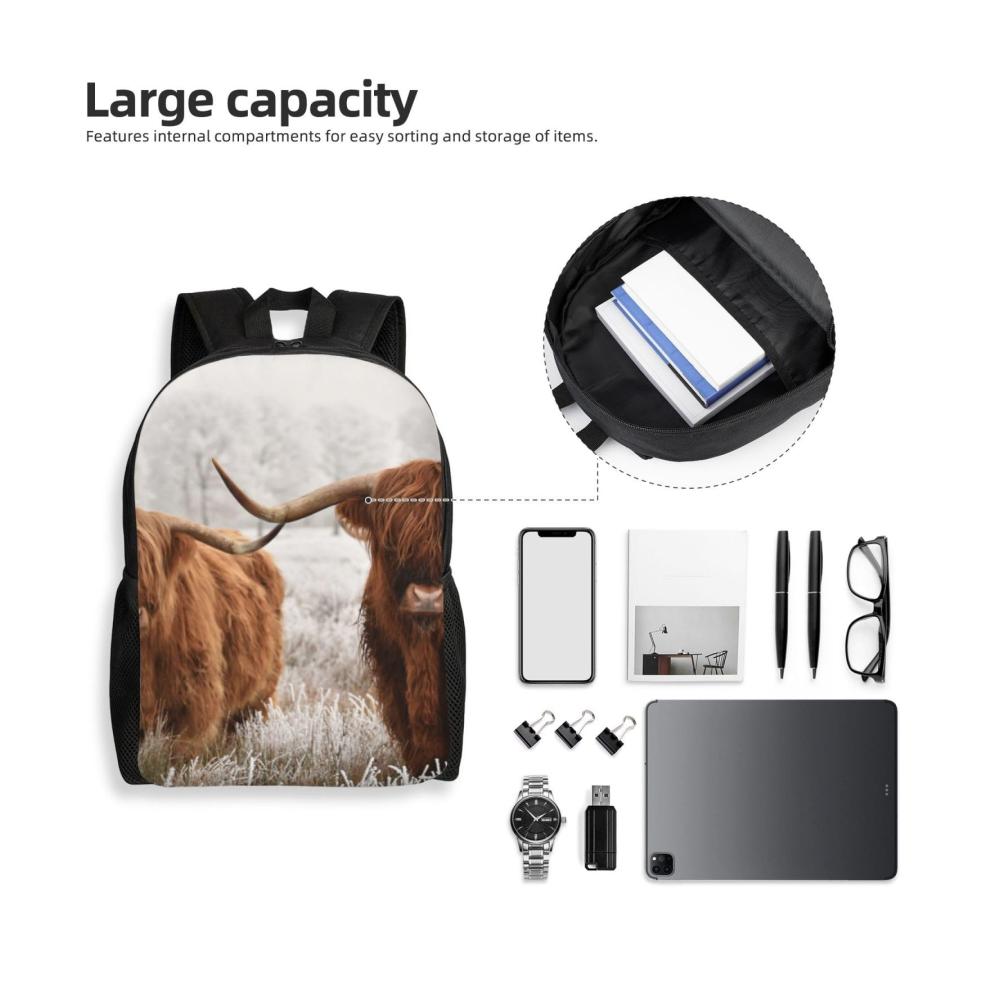 Entdecke den perfekten Begleiter für deine Abenteuer Leichter Tagesrucksack für Schule Wandern und Reisen - Unisex mit schottischem Kuh-Design