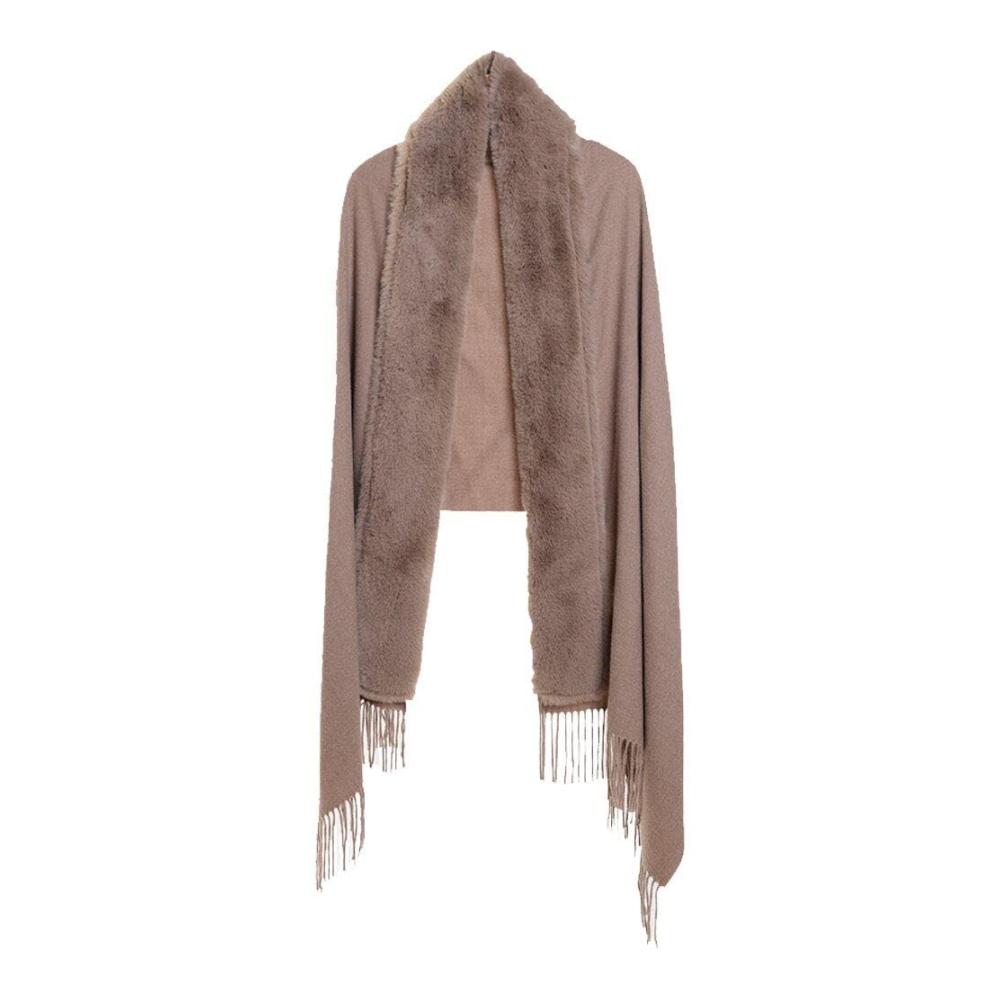 Stilvoller Strickponcho & Cape Damen Winterumhang aus Plüsch mit eleganten Fransen für Herbst und Winter