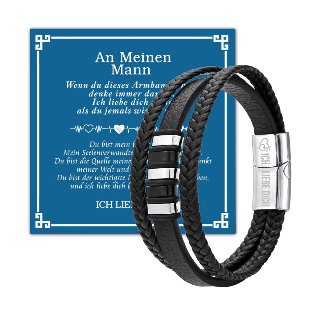 Einzigartiges Herren Armband Geflochtenes Lederarmband Ich Liebe Dich mit Schmuckkästchen - Ideales Geschenk zum Hochzeitstag Geburtstag & Weihnachten