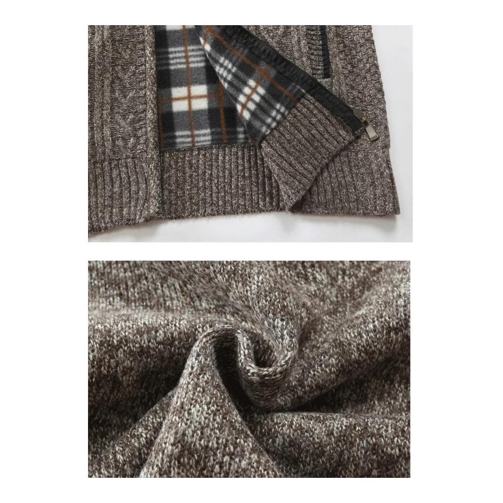 Herren Cardigan Strickjacke Stehkragen Strickpullover Slim Pullovermantel Casual Lässig Gestreift für Herbst & Winter