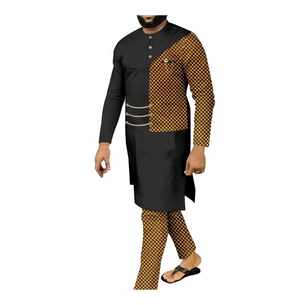 Traditionell Langärmeliger Dashiki 2er Set für Männer Afrikanischer Stil Hemd und Hose Entspannter Anzug Benutzerdefinierte Größen und Farben
