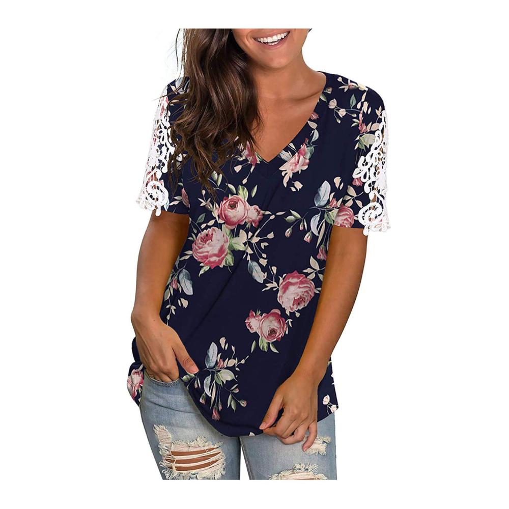 Damen T-Shirt Sommer Farbverlauf Bluse V-Ausschnitt Oversize Tee Sportlich Leichte Kurzarm Oberteile - Ein Must-have für den Sommer