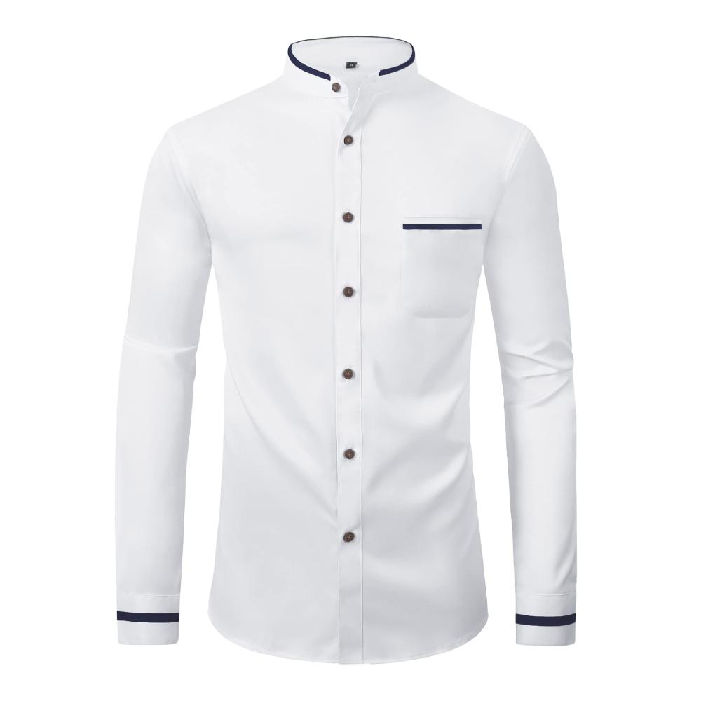 Entdecken Sie stilvolle Herren Hemden Elegantes Businesshemd mit Stehkragen Slim Fit für Anzug Button-Up Tasche ideal für Freizeit. In M-3XL erhältlich