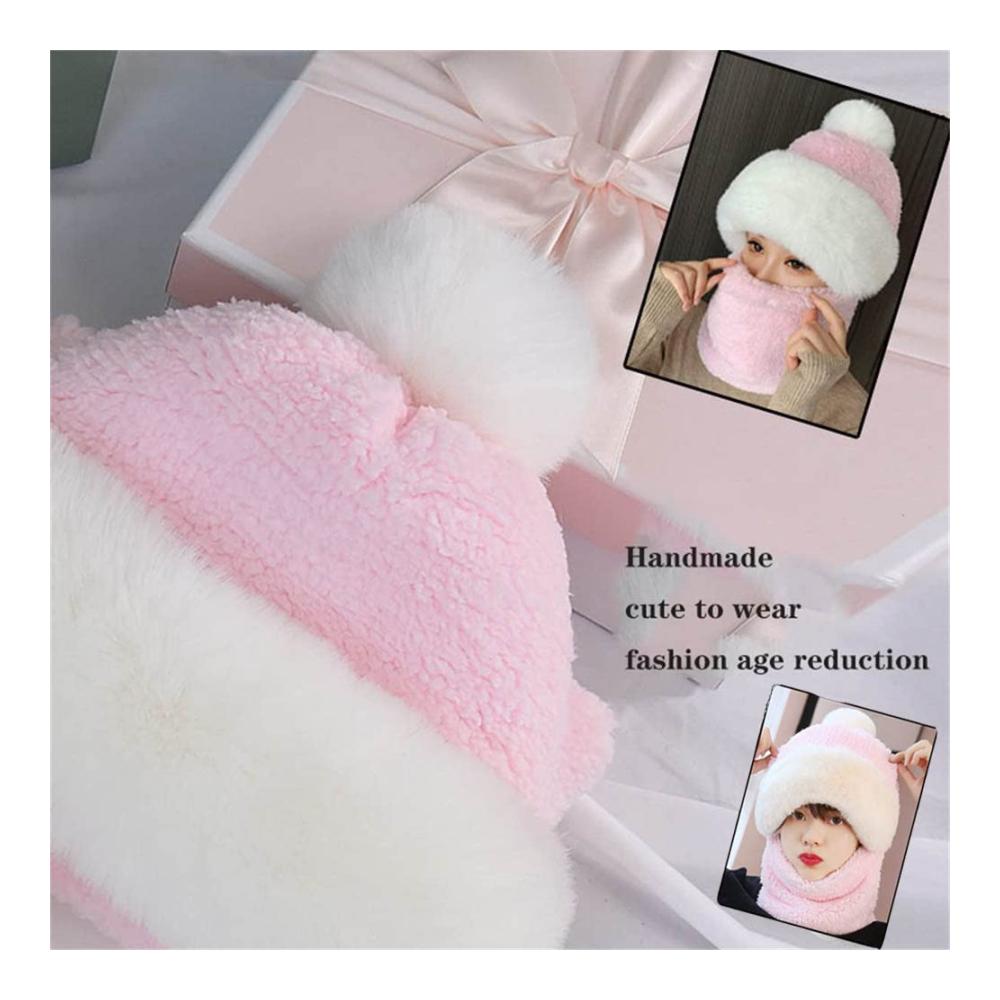 Perfekte Kombination Damen Radfahren Winter Plüsch Mütze Schal & Handschuh-Set | Winddicht Strickwolle integrierte Maske & Kragen | Stilvolle Wärme für kalte Tage