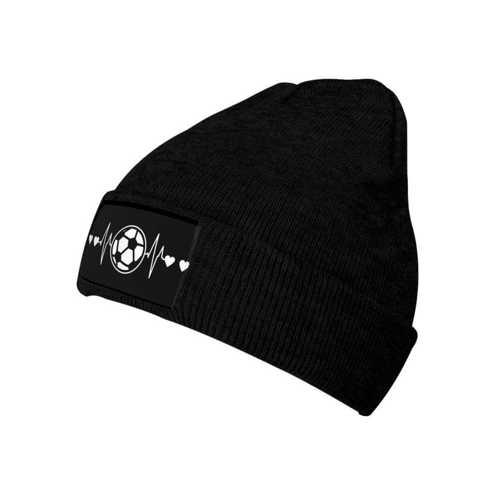 Behagliche Winterwärme Unisex Strickmütze mit I Love Soccer Print – Perfekte Herren- und Damenmütze für die kalte Jahreszeit. Stilvoll warm und weich