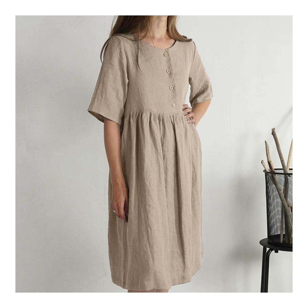 Entdecke das ultimative Sommerkleid für entspannte Freizeitmomente! Damen Lang Leinenkleid mit halben Ärmeln Vintage-Look und lockeren Strandkleid-Vibes. Jetzt zugreifen