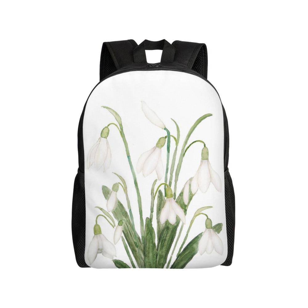 Entdecke den perfekten Begleiter für deine Abenteuer mit unserem leichten Tagesrucksack! Ideal für Schule Wandern Reisen und Camping. Unisex-Design mit weißen Schneeglöckchen-Blumen