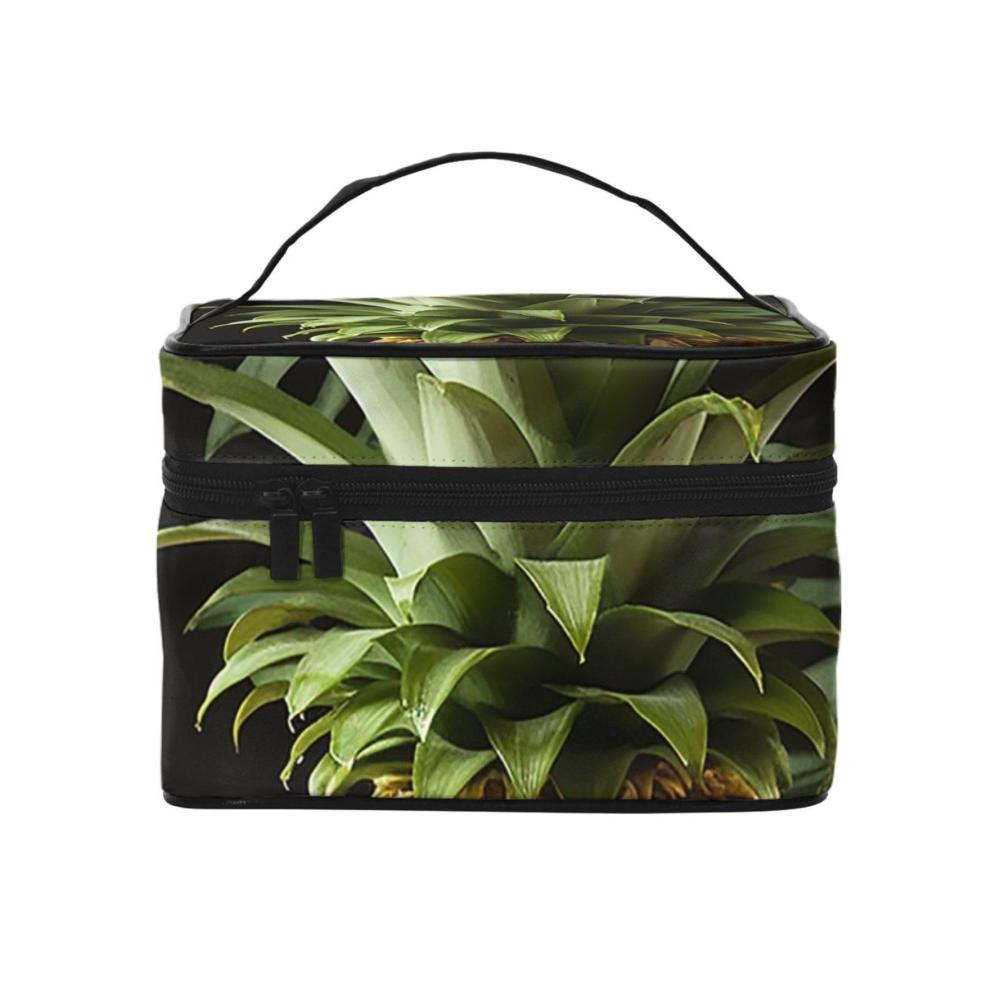 Große Kulturtasche für Damen Reise-Kosmetiktasche mit New York City Sonnenuntergang & Gelber Ananas Tragbar & Stilvoll