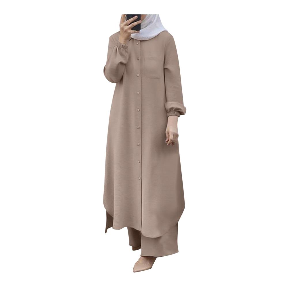 Erleben Sie luxuriöse Freizeit in Stil und Eleganz Damen Zweiteiliger Dubai Abaya perfekt für moderne Musliminnen. Gönnen Sie sich Komfort und Klasse für jede Gelegenheit