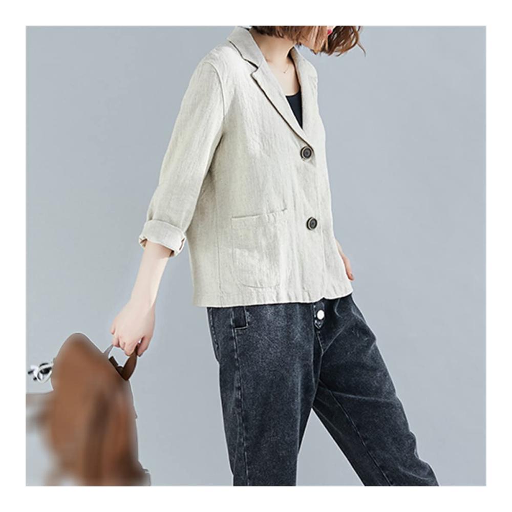 Stilvoller Damen Blazer für Frühling & Sommer Leichter Baumwoll-Leinen Kurzmantel mit Stehkragen und 3/4 Ärmeln. Perfekt für Casual Looks