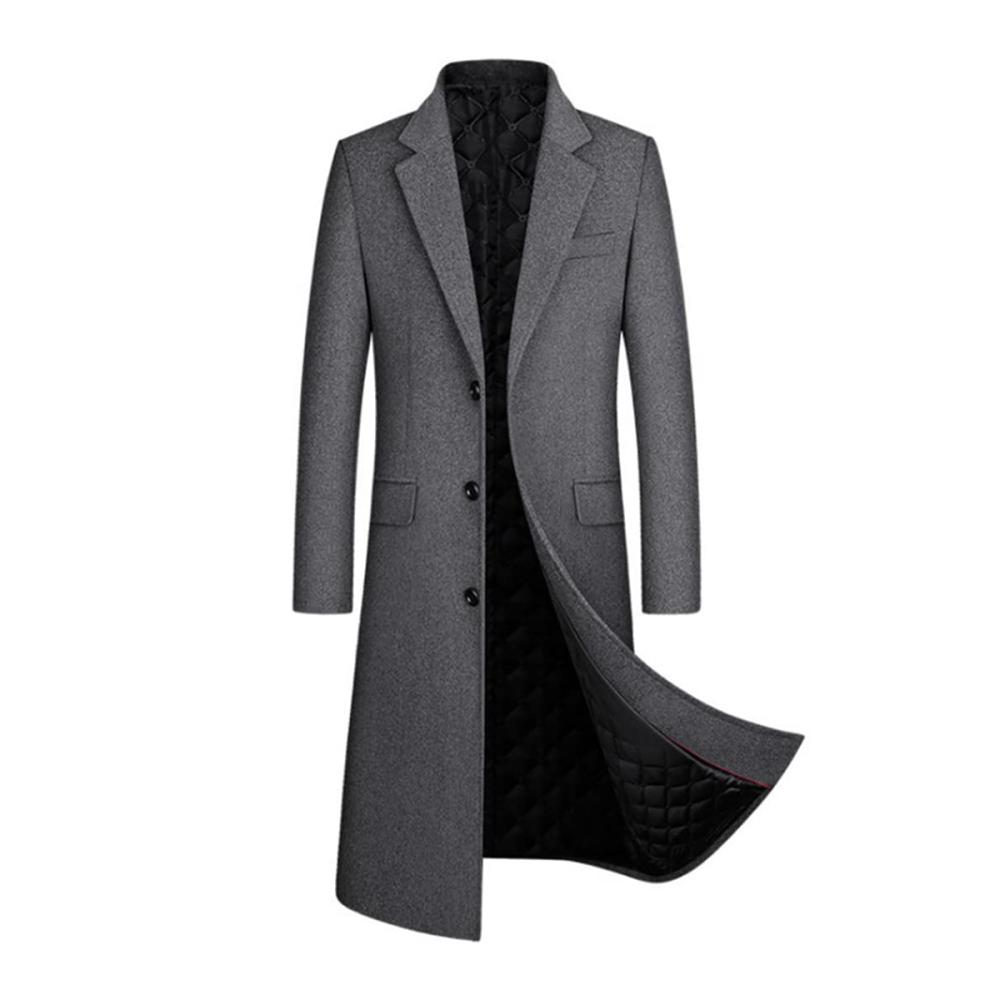 Herren Wintermantel aus Wolle langer Trenchcoat Business Casual dicke Jacke aus Wollmaterial mit Windschutz
