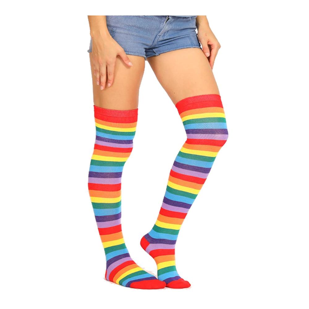 Erlebe Stil und Komfort Trendige Kniestrümpfe für Damen – YUEMING Lange Bunt gestreifte Socken mit kreativem Design