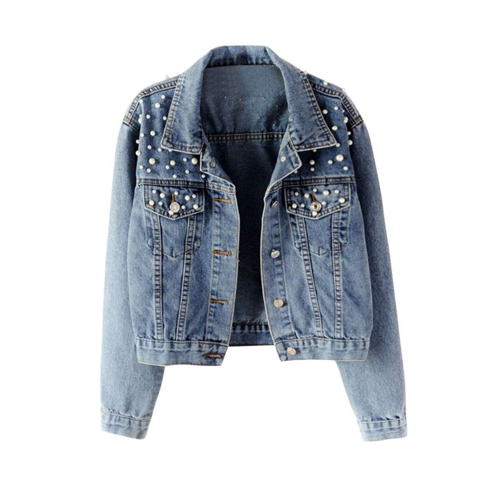 Attraktive Damen Stretch Jeansjacke Trendy Langarm Cowboy Jacke für Herbst. Vintage Übergangsjacke ideal für Freizeit & Übergangszeiten. In Weiß ein modisches Must-Have