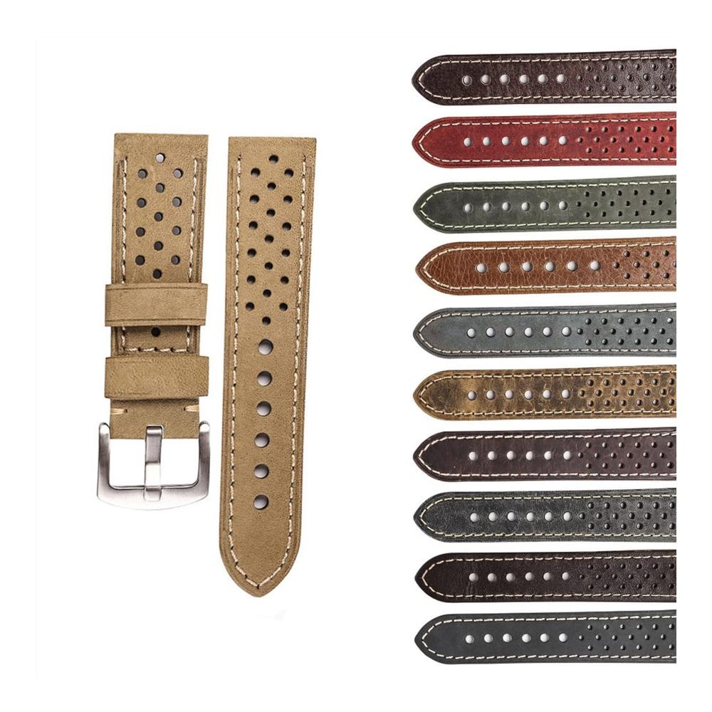 atmungsaktives echtes Lederarmband mit Porös-Design für Herren mit Silberverschluss 23 mm