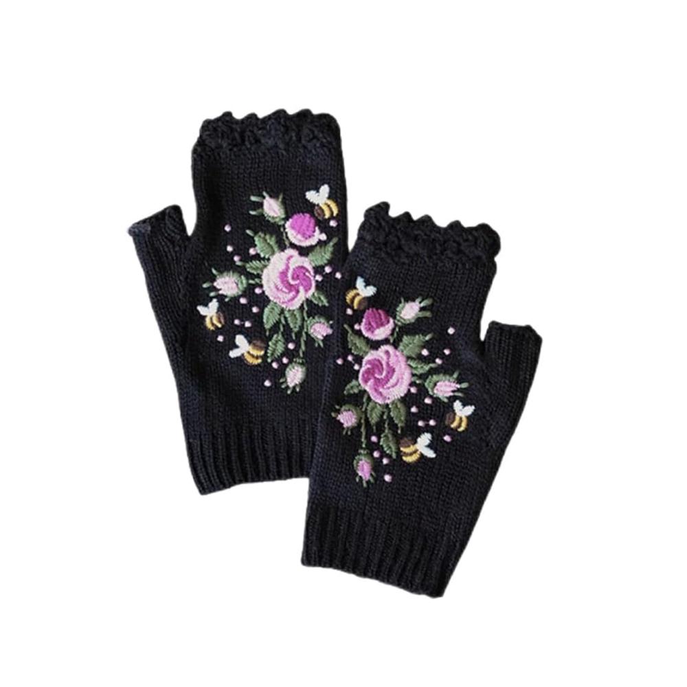 Entzückende Handbestickte Handschuhe für Damen Blumenmuster Warm & Stilvoll | Trendige Strickhandschuhe & Fingerlose Handschuhe für Herbst & Winter