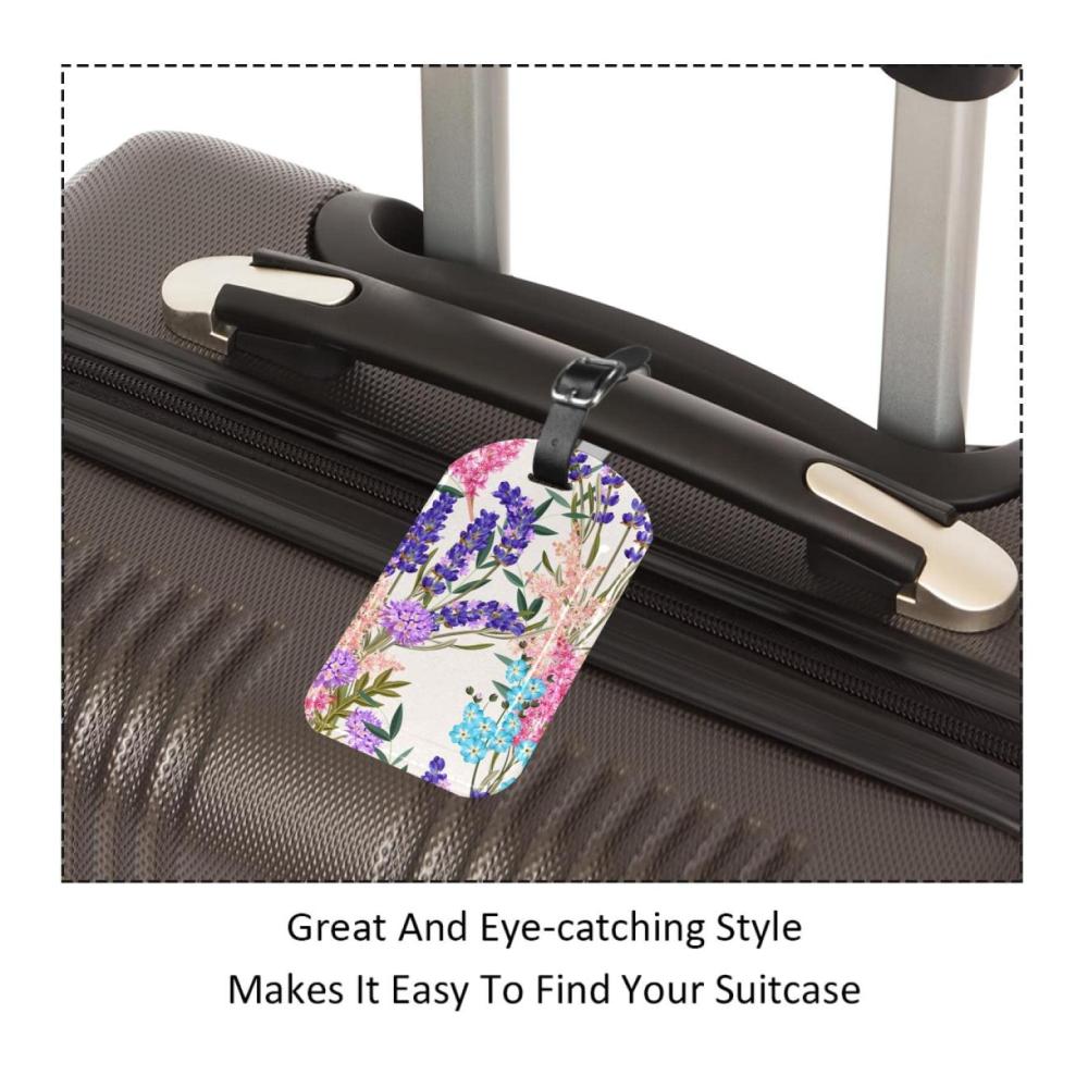 Entdecke den Stil 2er-Pack Koffer- & Taschenanhänger Lavendel lila rosa Blüten. Elegante Leder-ID-Etiketten mit Schleifen inklusive Sichtschutzabdeckung