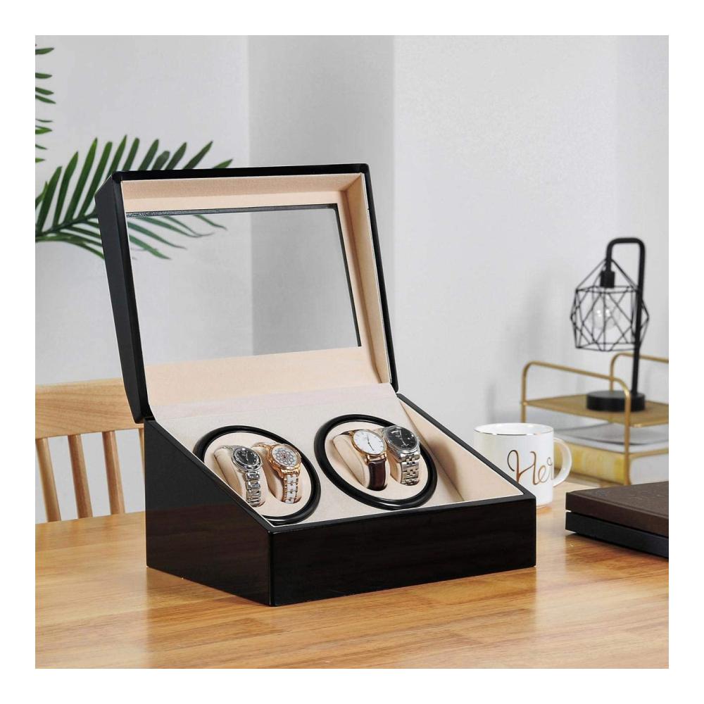 Bewahren Sie Ihre Zeitkostbarkeiten auf Luxuriöser Uhrenbeweger mit leisem Mabuchi Motor und elegantem PU-Ledergehäuse - Perfekt für Ihre wertvollen Uhren