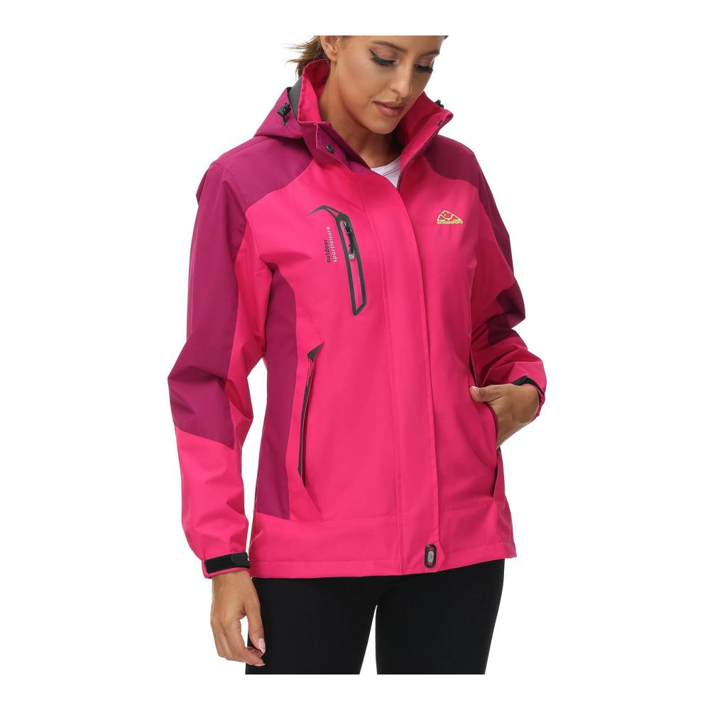 Damen Outdoor Regenjacke Wasserdicht Leicht Atmungsaktiv Funktionsjacke mit Kapuze Wandern Outdoorjacke Für Übergang Regenwetter Trekkingjacke mit Verstellbarer Kapuze und Reißverschlusstaschen
