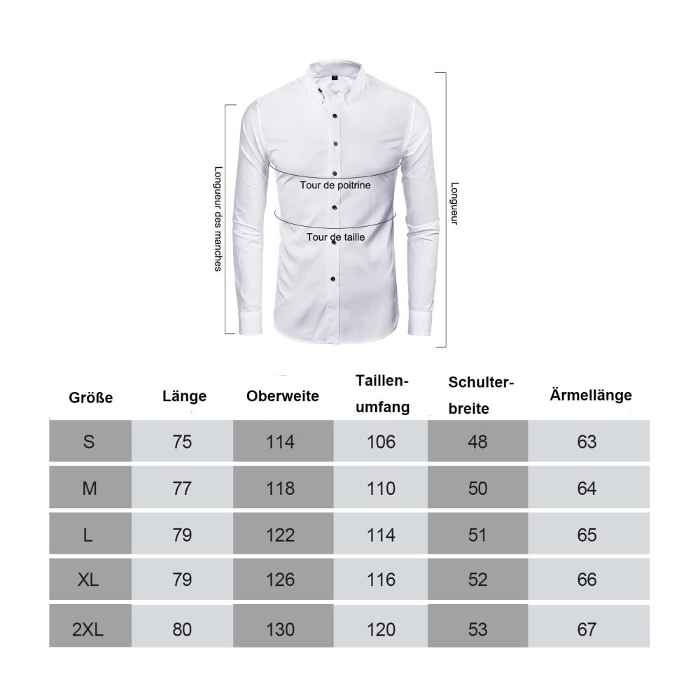 Bügelfreie Herren-Businesshemden mit Stretch langärmlig schlank tailliert aus Polyester einfarbig EU-Größe S-XXL Weiß/Schwarz/Blau