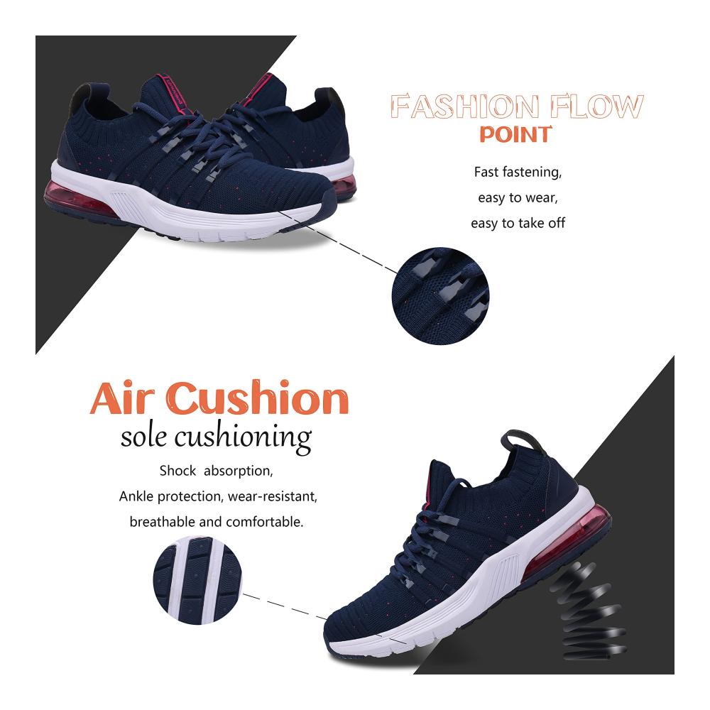 Ultra-leichte Straßenlaufschuhe für Herren und Damen - Bequeme Sportschuhe mit Luftkissen - Atmungsaktive Sneaker für Jogging und Tennis - Schwarz Blau - EU 36-47